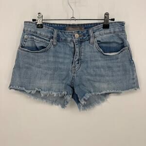 JUST USA Distressed Denim Cutoff Shorts Size 27 Blue Frayed Hem Casual